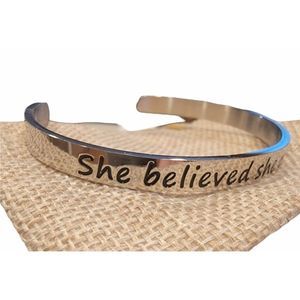 Mantra Stamped She believed Silver Plated Bracelet